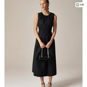 NWT J. CREW Hyacinth Black Poplin Cotton Sleeveless Dress Smocked Waist pockets